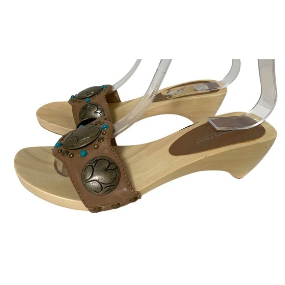 Wanted Womens Size 6 Wooden 2 in Heel Slide Beaded Sandals Shoes - Picture 1 of 5